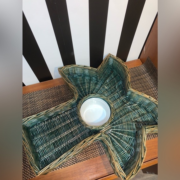 Vintage Y2K Large Palm Tree Shaped Basket For Chips & Dip Party Luau Tiki Vibe - Picture 4 of 4